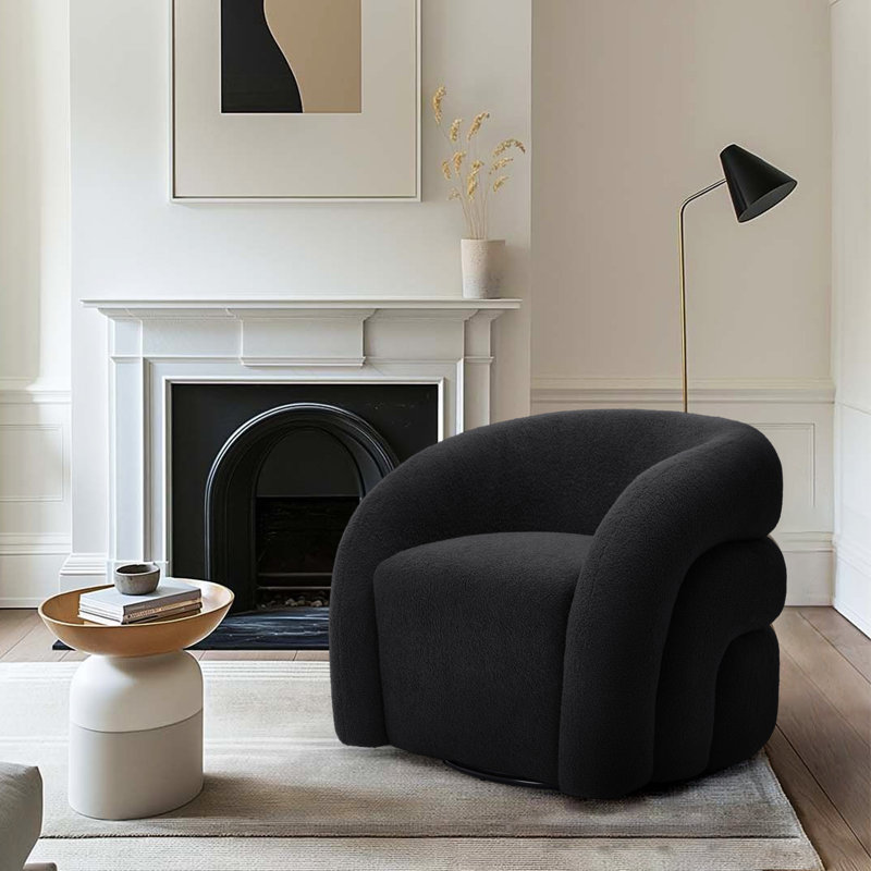 Fauteuil demi-tonneau pivotant rembourré Aunna, Mélange de polyester gris