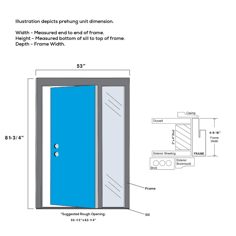 Portes d'entrée prémontées Spotlight, Main droite, 81,75 po x l 53 po x P 6,56 po