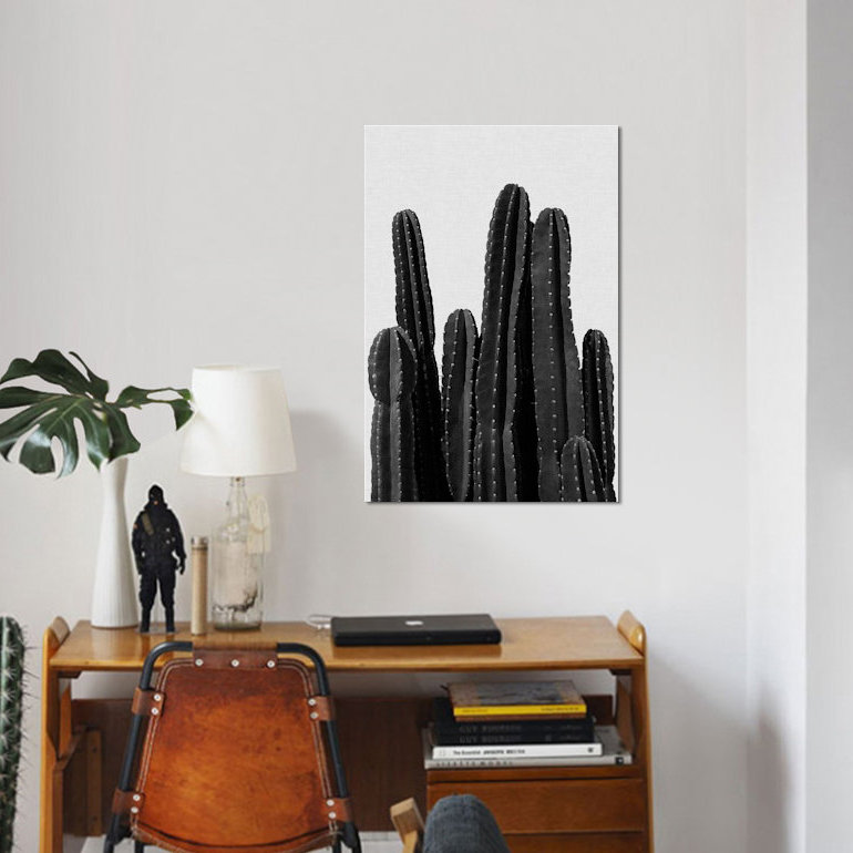 «Cactus I», impression sur toile en noir, H 18 po x l 12 po x P 1,5 po, Toile tendue, Pas de tapis