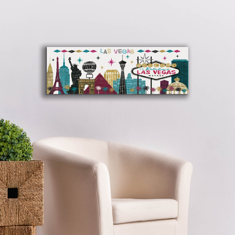 Art mural sur toile Lark Manor ™ «Las Vegas Skyline» par Michael Mullan, H 12 po x l 36 po x P 0,75 po