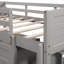 Lit mezzanine simple gris avec une armoire et une tablette efficaces. Fabriqué en bois massif. Économisez de l'espace et restez organisé. Barrière de sécurité complète pour. Pas de sommier requis. Espaces de rangement spacieux. Bois massif
