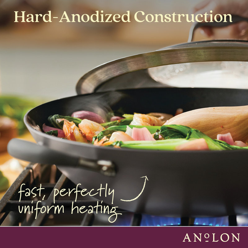Anolon Advanced Home Hard Anodized Nonstick Wok with Side Handles and Lid, 14 Inch, Gray