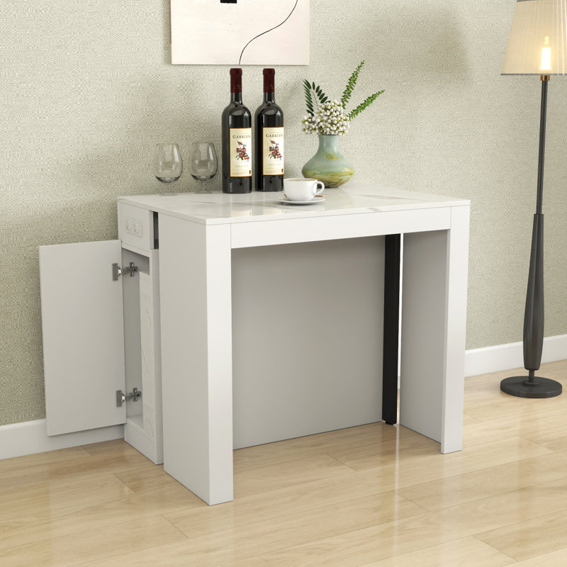Table de salle à manger extensible moderne multifonctionnelle avec prise de courant, table extensible peu encombrante avec rangement pour les fêtes, les mariages, les réunions et les célébrations