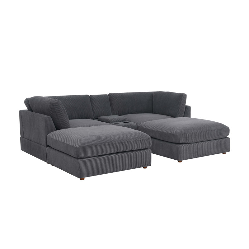 Canapé modulaire en velours côtelé Aroonshire, Gris foncé