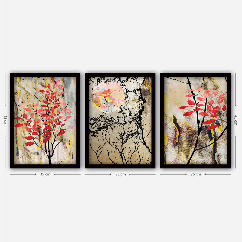 Ensemble de 3 peintures élégantes encadrées décoratives, 13,8 x 17,7 pouces chacune | 100% panneau de fibres à densité moyenne avec cadre en plastique durable, épaisseur: 0,8 pouce | Parfait pour la décoration intérieure, le salon et l'esthétique de bureau