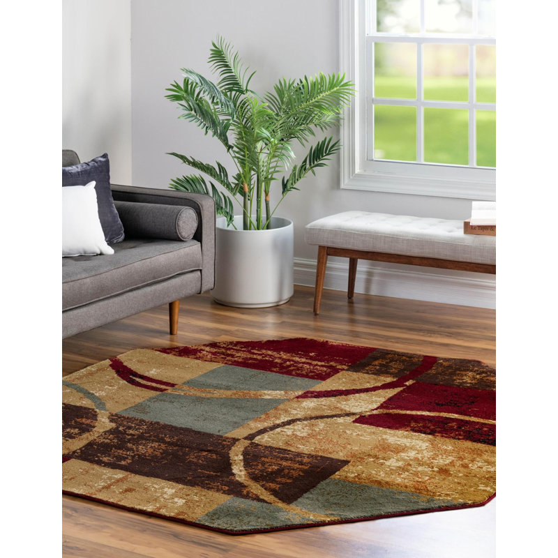 Tapis multicolore à motif géométrique Adetomiwa, Octogone 1,85 m x 1,85 m