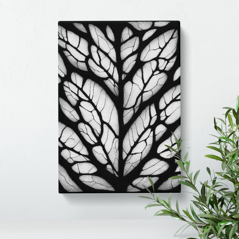Monochrome Leaves No.3 - Wrapped Canvas Painting, 50cm H x 35cm W x 3cm D