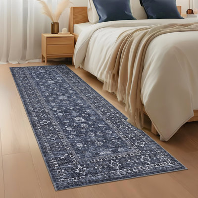 Washable Rug Vintage Rug with Non Slip TPR Backing, Traditional Oriental Carpet, Low Pile Thin Foldable Floor Covering, Soft Non Shedding Printed Mat for Living Room Bedroom Nursery