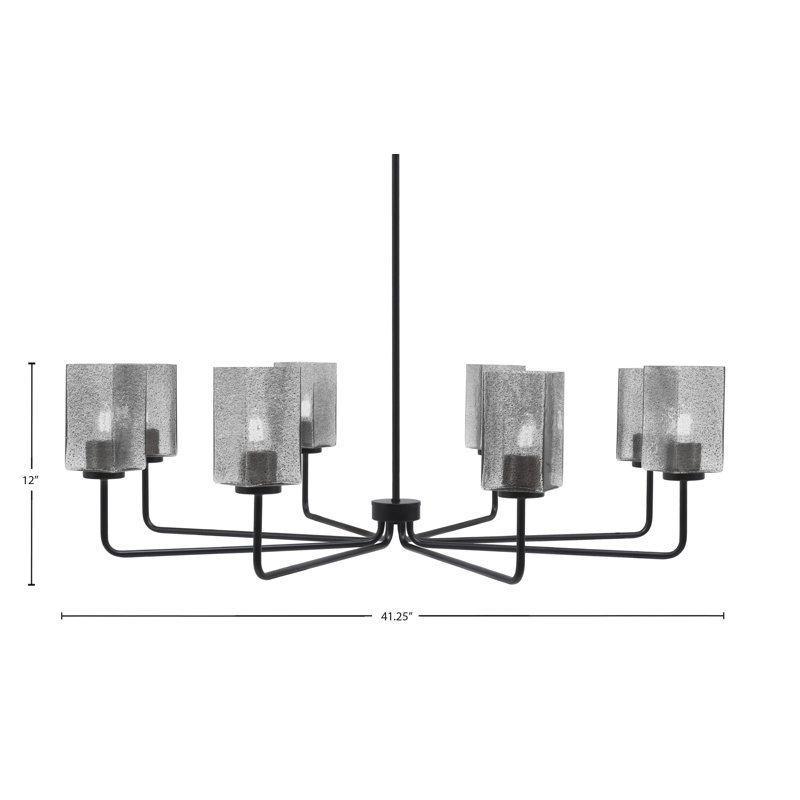 Lustre 8 lumières Amarmula, finition noir mat, verre carré fumée de 3,5 po, Noir, Transparent/noir