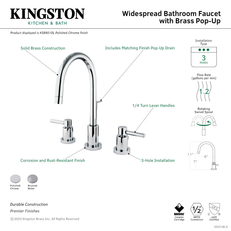 Concord Widespread Bathroom Faucet with Drain Assembly, Polished Chrome