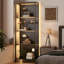 Tablette en verre pour objets de collection, armoire vitrée à DEL noire, grande tablette étroite éclairée à DEL avec panneau perforé, lampe sur pied avec tablette-121503366-105357994