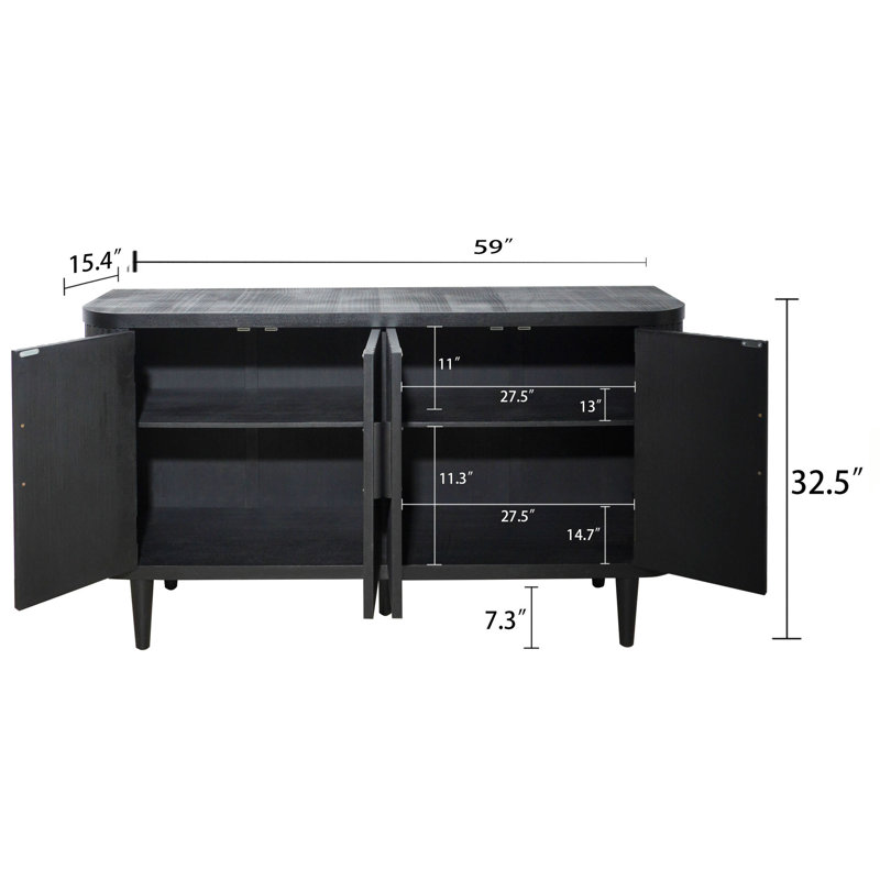 Wave Pattern Four Door Modern Sideboard, Black