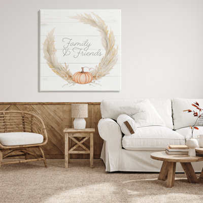 «Family & Friends Autumn Farmhouse Wheat Pumpkin Wreath», impression numérique sur estampe numérique par Patricia Pinto