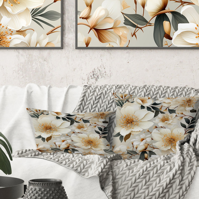 Coussin Beige Boho Chic Poppy Blooms IV - Floral, H 18 po x l 18 po