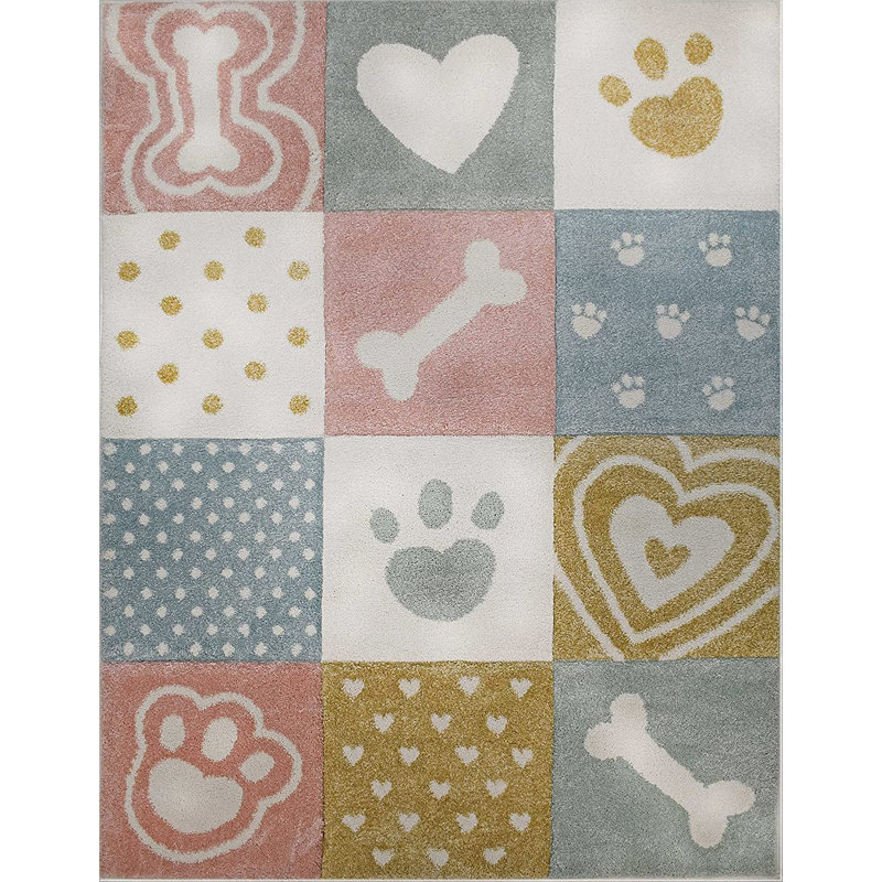 Tapis pour chambre d'enfant Mignon chiot animal Love Modern Decor, Rectangle 5 pi 3 po x 7 pi 3 po