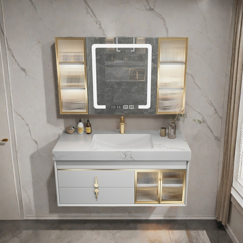 Armoire de salle de bain moderne simple et luxueuse, Blanc cassé