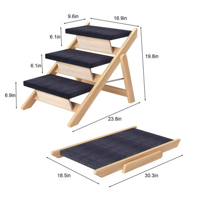 Medium Dogs Wooden Pet Stairs For High Beds, Car - 21 Foldable Dog Ramp With Non-slip Pads, Portable And Up To 150 Lbs, 3 Steps Reach , Couch Lbs