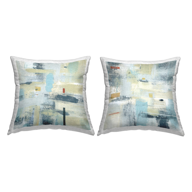 Abstract Blue and Beige Square Outdoor Throw Pillows Set