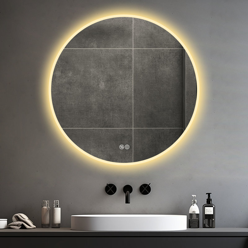 Miroir de salle de bain 32 po à DEL - fixation murale, brouillard, 3 lumières à température réglable et à intensité variable, maquillage pour salle de bain de chambre à coucher, décor rond de 32 po, température réglable, style magnifique