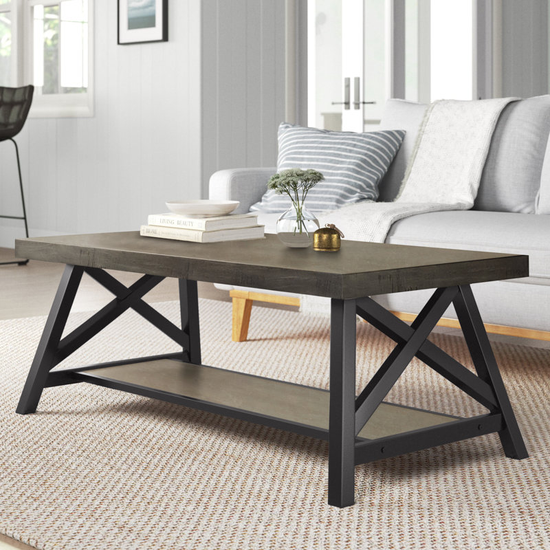 Table basse à tréteaux avec rangement Isakson, Gris