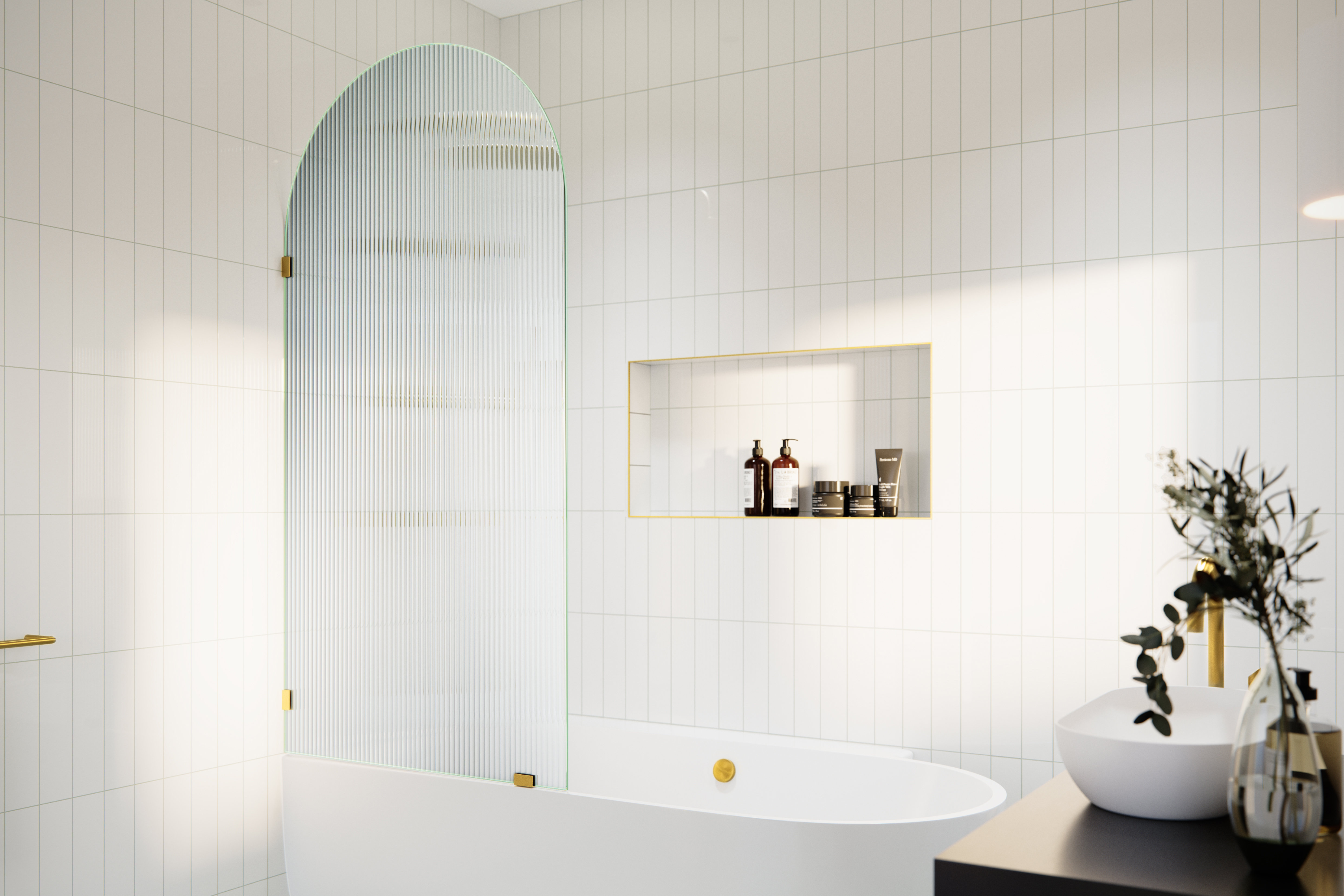 Glass Warehouse Maven 34 in. x 66.75 in. Frameless Arched Fluted Single ...
