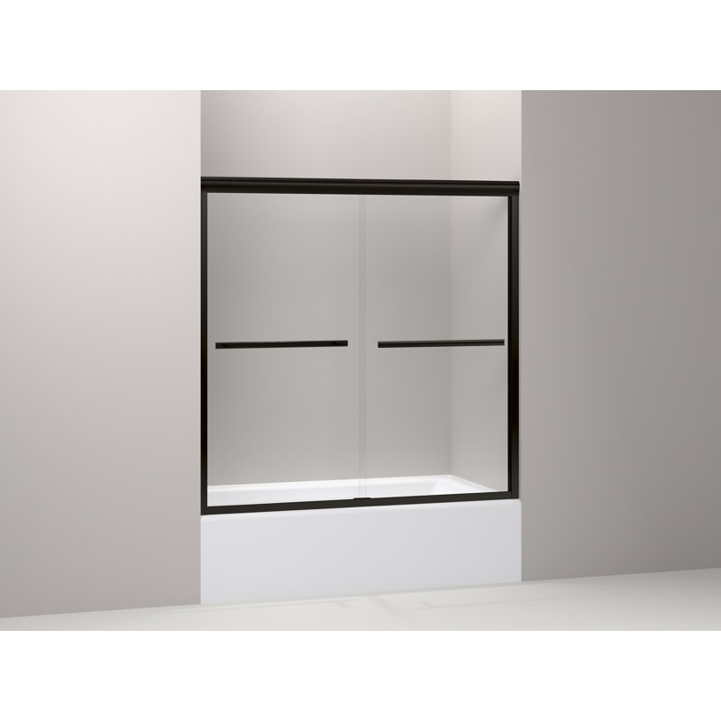 Gradient 59.63" W x 58.06" H Double Sliding Bath Door with CleanCoat Technology, Anodized Dark Bronze, Crystal Clear