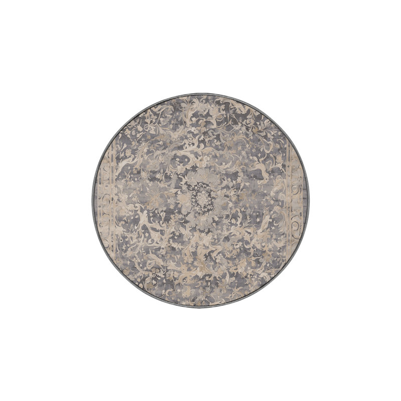 Tapis gris soyeux et moelleux, Rond 6 pi