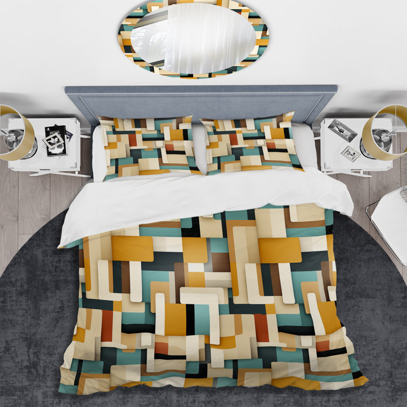 Ensemble de housse de couette à blocs abstraits taupe Blockchain, Housse de couette pour grand lit et 2 taies décor