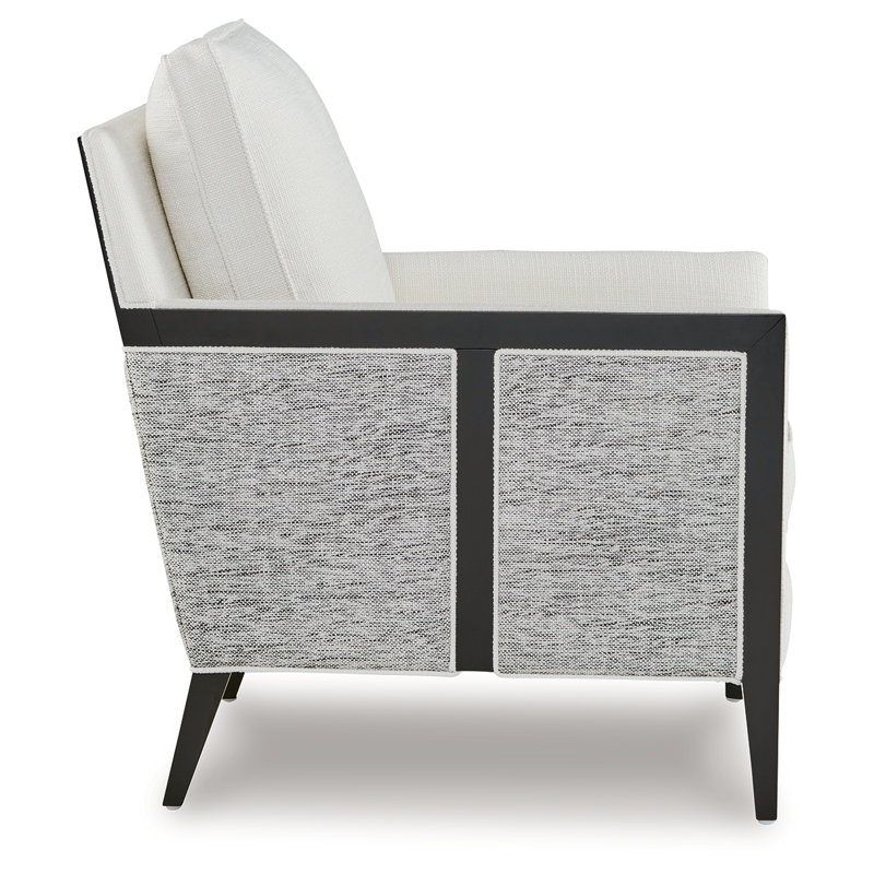 Ivory and Black Geometric Wood Frame Accent Chair