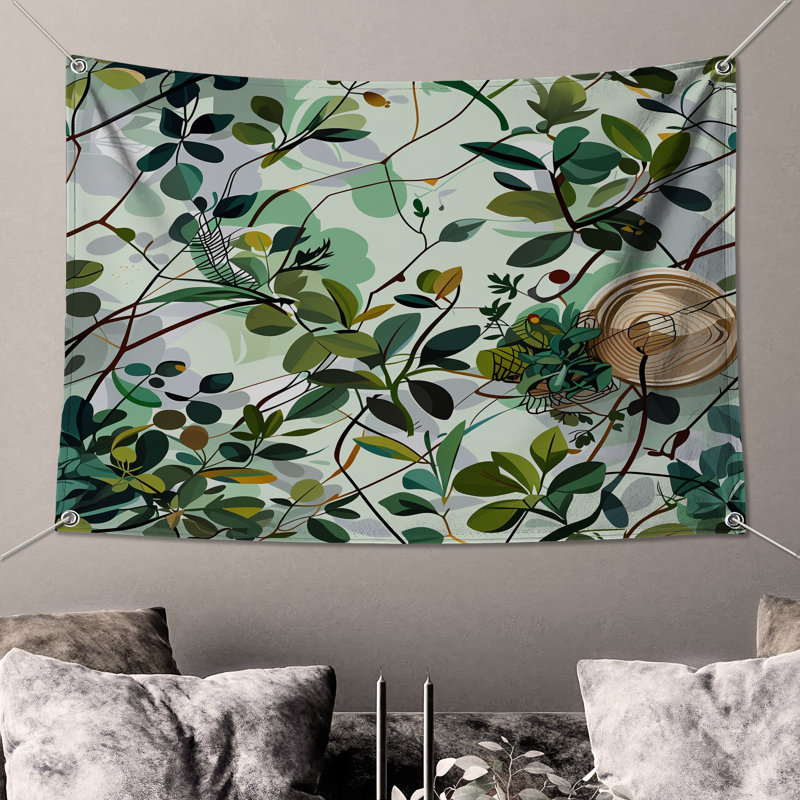 Tapisserie murale à motif de feuilles - Décoration murale nature, 50 po H x 60 po L avec 4 œillets