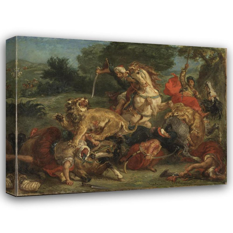 "La chasse au lion" par Eugène Delacroix - Toile tendue avec châssis, H 48 po x l 33 po