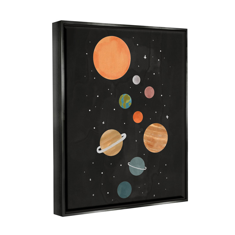 «Solar System Planets Sky - Floater Frame», impression sur toile, Cadre flottant noir de jais, H 21 po x l 17 po x P 1,7 po