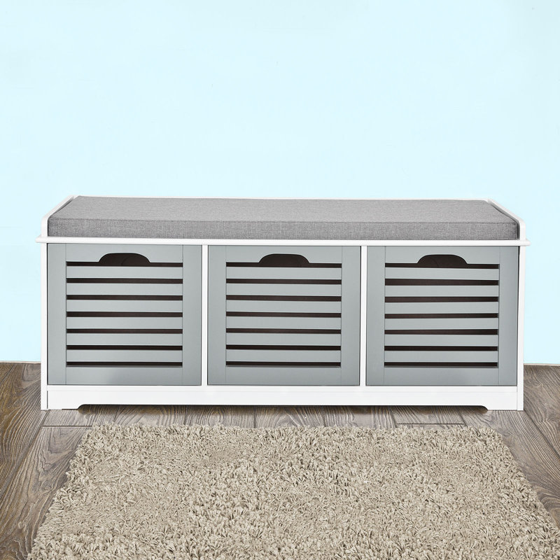 Segars Polyester Upholstered Storage Bench, White/Grey