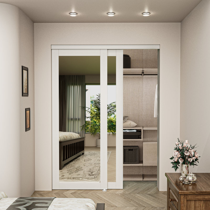 80" Mirrored Closet Sliding Doors with Hardware Kit, 60" x 80"