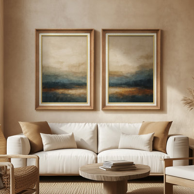 «Deep Teal Seascape Moody Atmospher Layers», ensemble de 2 reproductions d'art encadrées de qualité supérieure sur papier, 26 po x 36 po