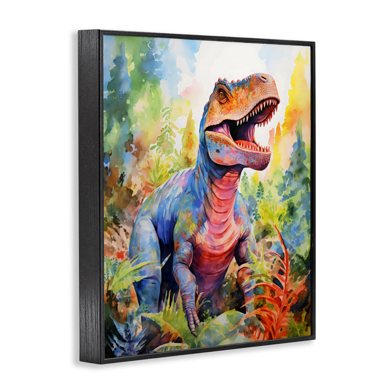 Giclée de dinosaure T-Rex coloré dans la jungle, design par Creative Studio, H 14 po x l 11 po, Giclée encadrée noir minuit
