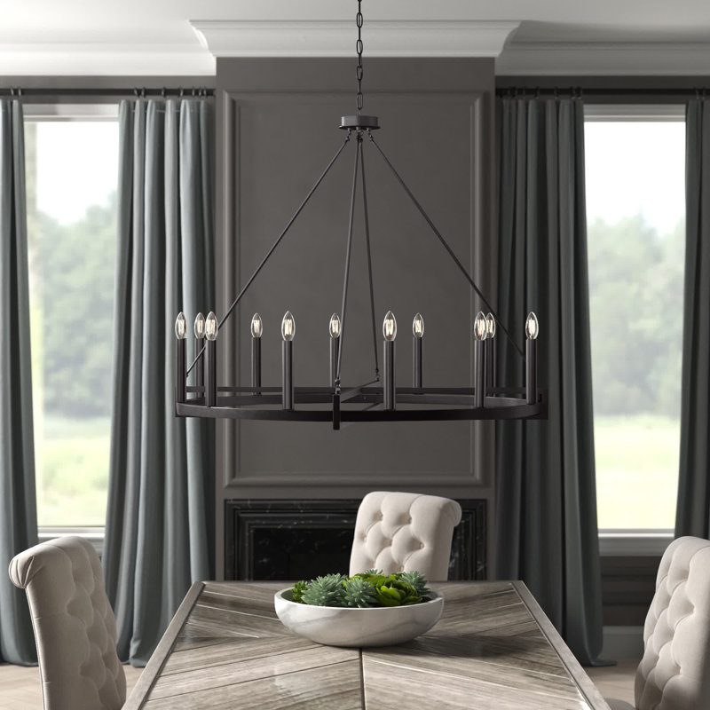12 - Light Dimmable Wagon Wheel Chandelier