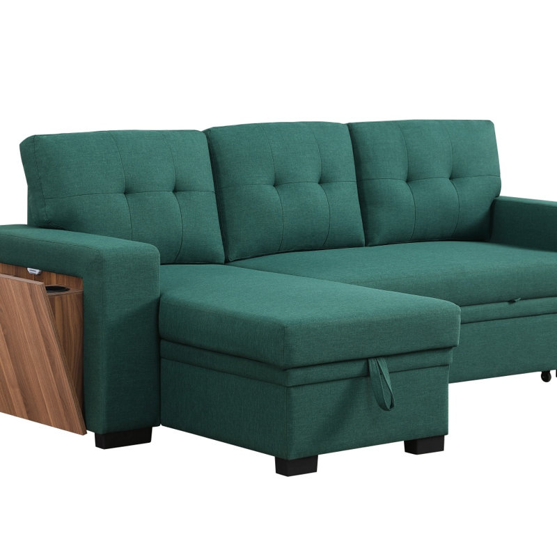 3 canapé modulaire en mélange de lin - salon pratique et tendance avec méridienne coulissante, rangement, coussins de dossier amovibles, pieds noirs, rangement rembourré, coussins de 3, 94,18 po x 52,45 po