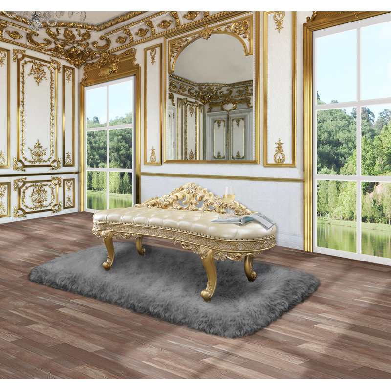 73" Light Gold PU Cabriole Bench with Storage and Metal Legs