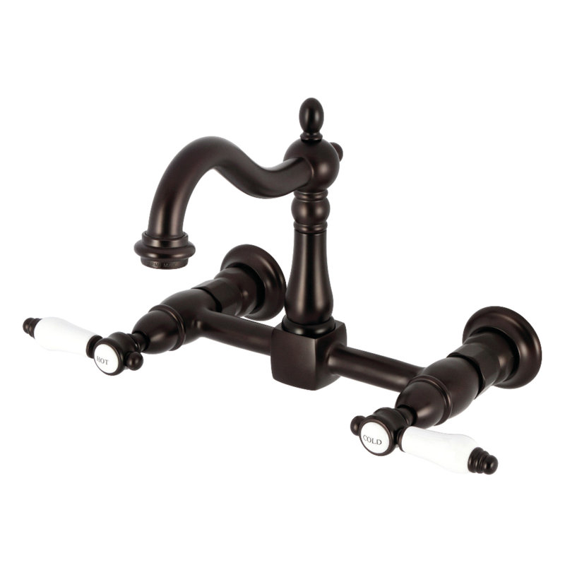 Kingston Brass Bel-Air Double-Handle 2-Hole Wall-Mount Bridge Kitchen Faucet, Oil Rubbed Bronze