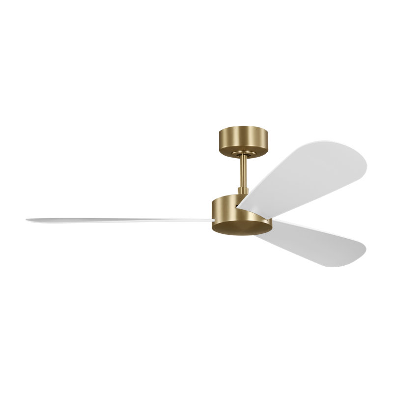  Paddle Smart 52 Indoor Ceiling Fan with Threaded Downrod, Matte White ABS blades and Handheld Remote, Burnished Brass