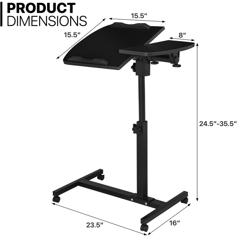 Chariot pour ordinateur portable avec roues H 24,5 po x l 23,5 po, Noir