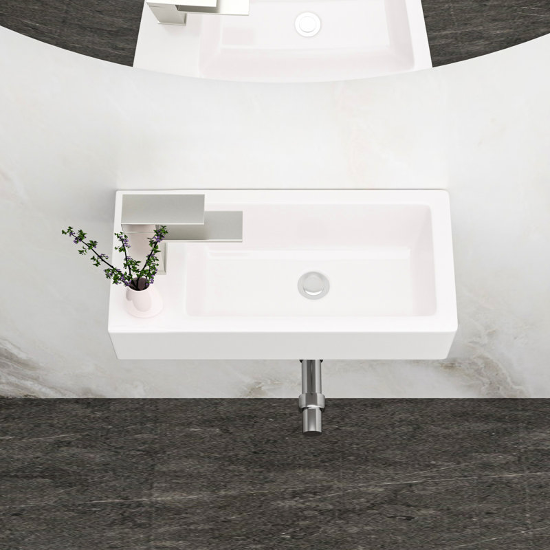 Lavabo mural pour salle de bain - Céramique rectangulaire blanche 14,74 x 7,25 po, teinture, faible taux d'absorption d'eau, résistance aux acides, allure moderne avec absorption de trou de robinet,