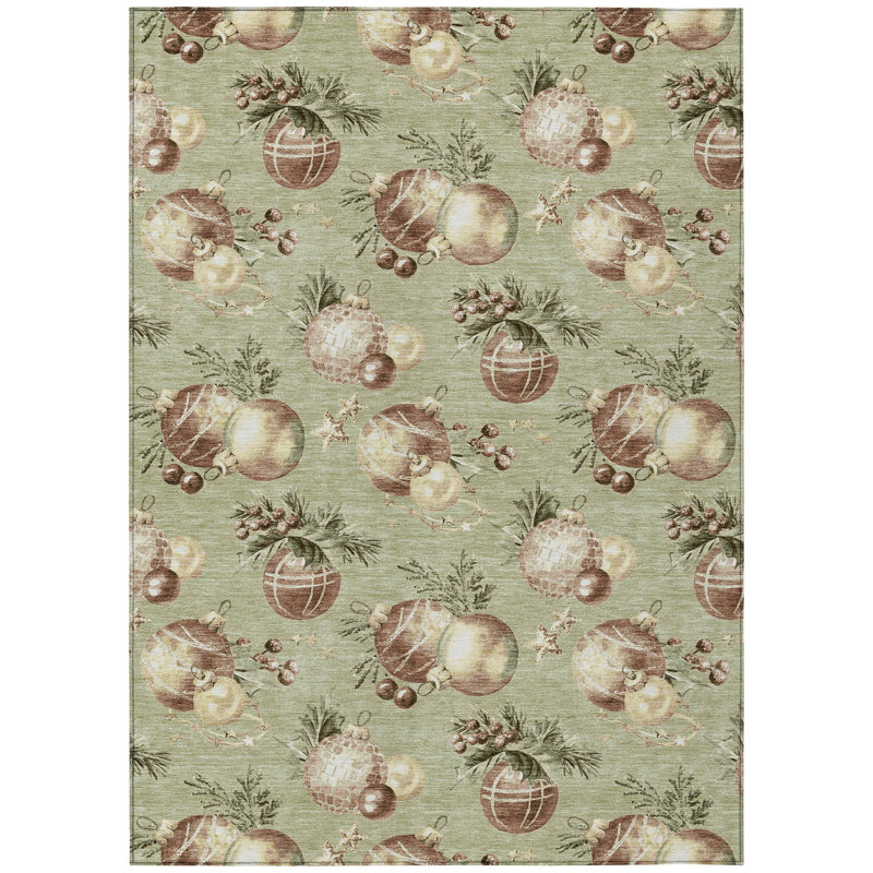 Machine Washable Indoor/Outdoor Christmas Balls Xhevrie Aloe Rug, Rectangle 10' x 14'