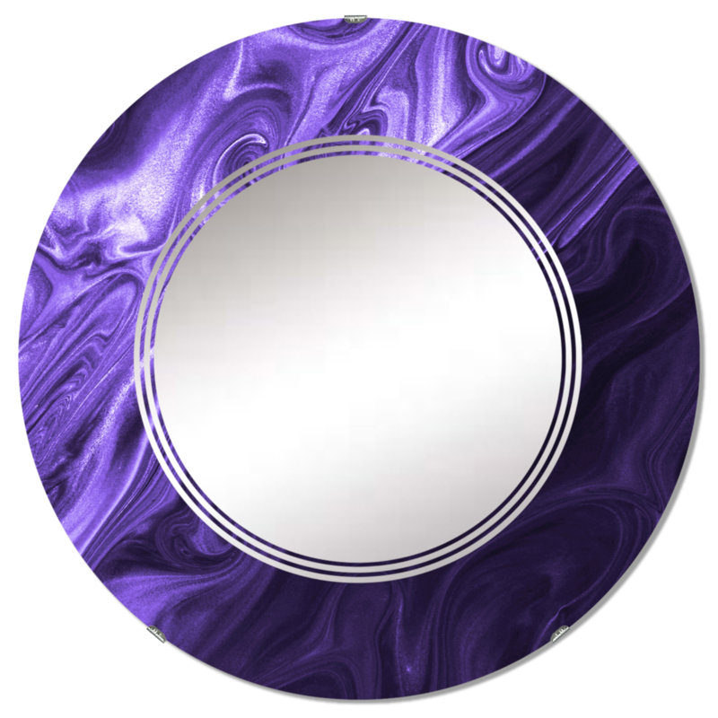 Ultra Violet liquide Art Waves - Miroir mural moderne rond, 32 po x 32 po