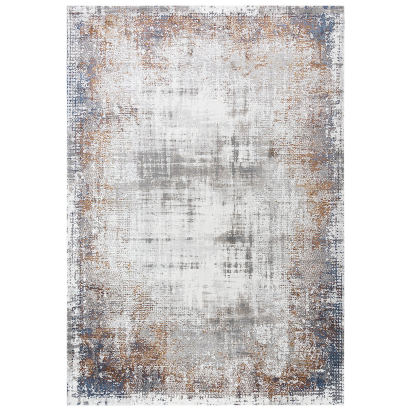 Tapis abstrait ivoire / gris, Rectangle 8 pi 8 po x 11 pi 9 po