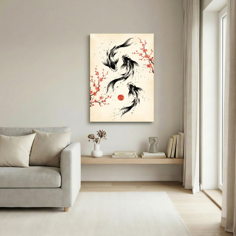 Ensemble de 1 tableau sur toile représentant des poissons koi, 18"H x 12"W, Wrapped Canvas