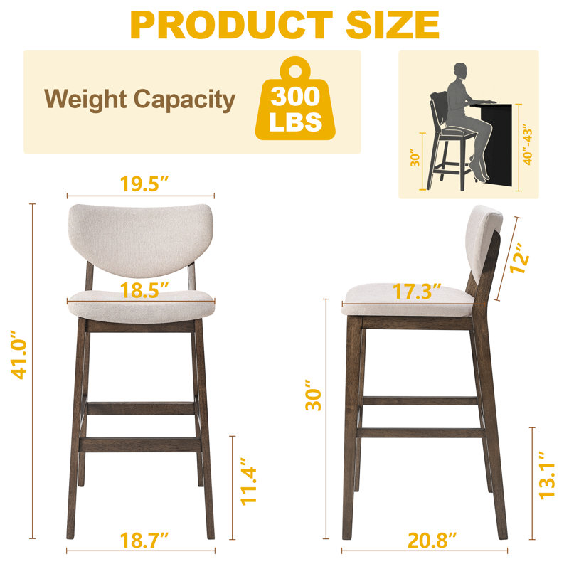 30" Counter Heigh Bar Stools, Set Of 2, Bar Stool (30” Seat Height)