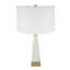 Lampe de table pyramidale blanche et dorée 15 po x 26 po - Corps en marbre avec abat-jour tambour en tissu blanc pour la maison (assemblage de l'abat-jour requis)