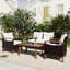 Mobilier de jardin 4 pièces, ensemble de sièges de patio, ensemble de canapé d'extérieur en rotin PE, table et pieds en bois